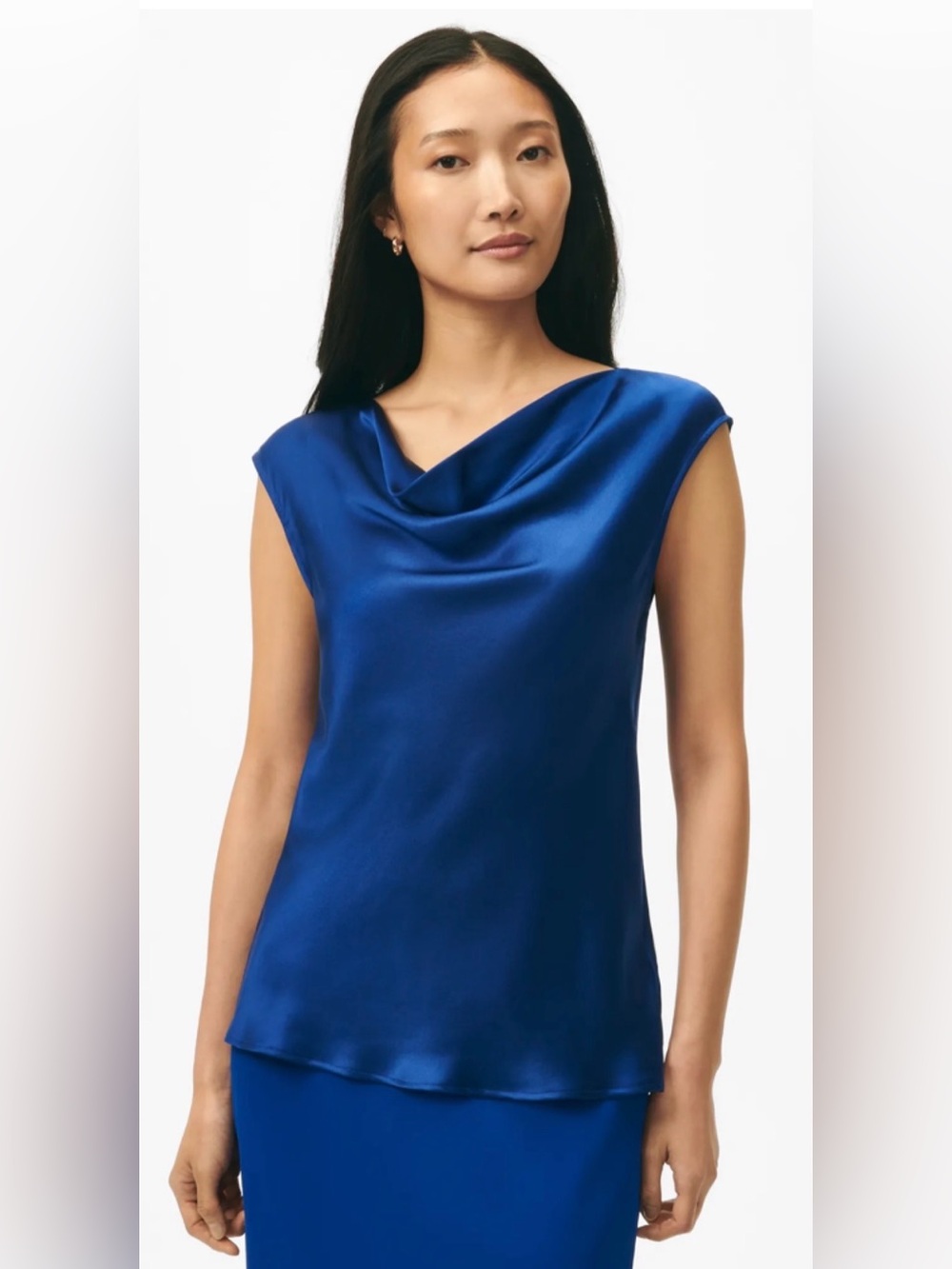 Brooks Brothers Royal Blue 100% Washable Silk Cowl Neck Shell